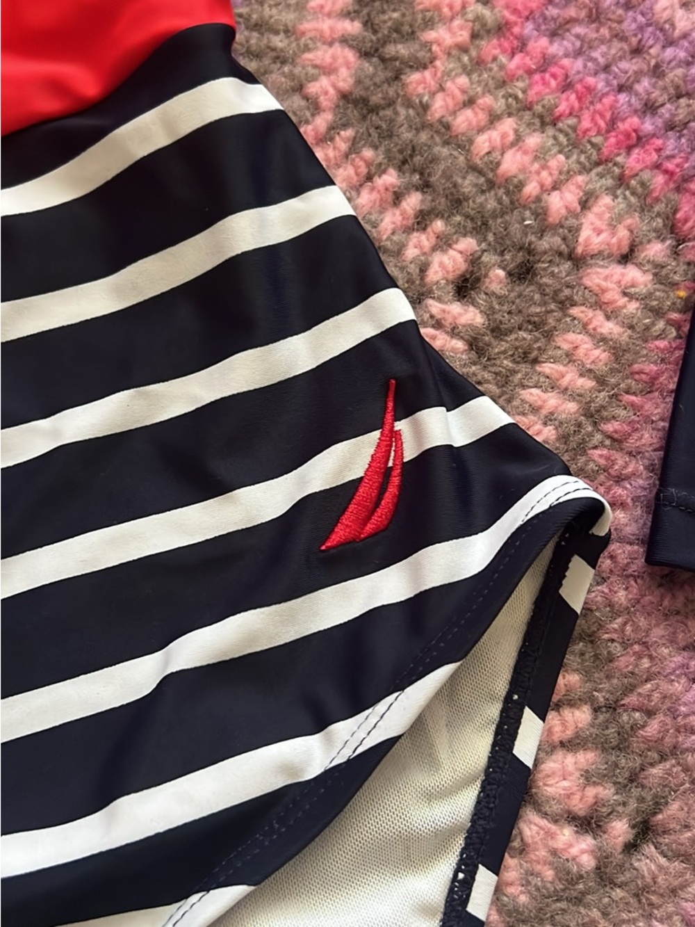 Nautica Navy & Red Zip-Front Long Sleeve Swimsuit - Picture 4 of 5